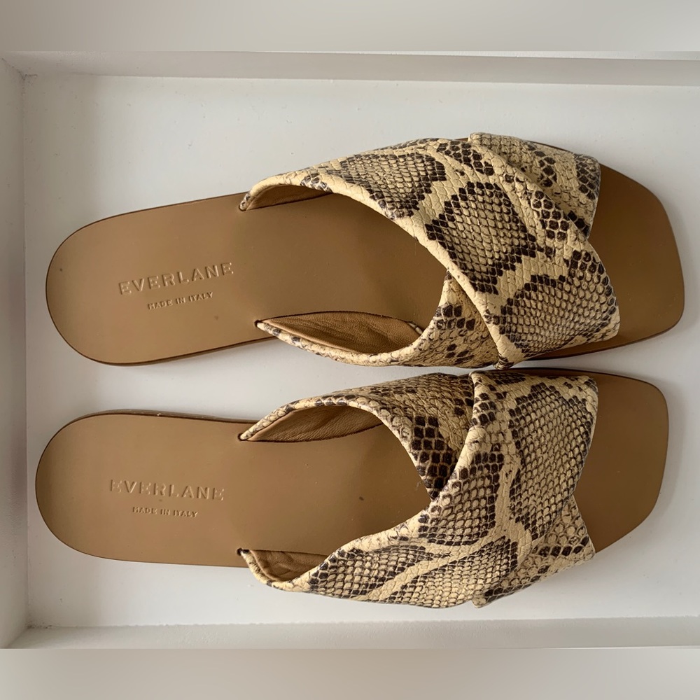 Everlane Nude Snakeskin Print Leather Crossover Sandals